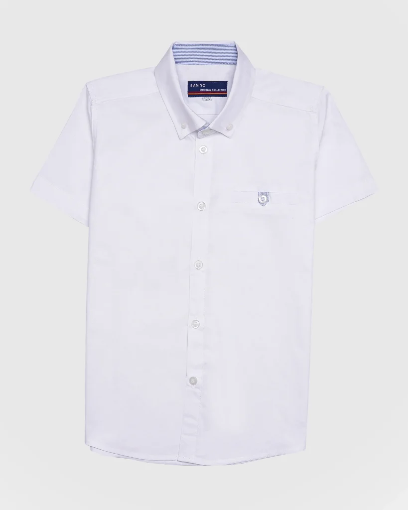 پیراهن پسرانه پوپلین طرح ساده سفید